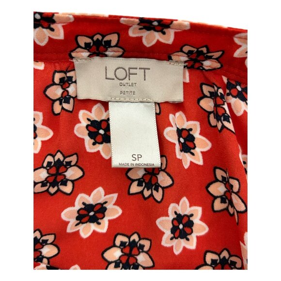 Loft Outlet Womens Small Petite Blouse Red Floral SP Short Sleeve Lightweight - Picture 6 of 10
